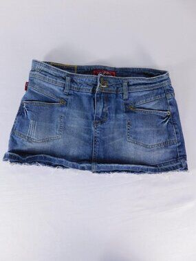 Tyte Jeans Denim Skirt Juniors 7 Blue Raw Hem Mini Distressed Stretch Casual